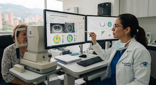 Equipo de biometría óptica para calcular el lente intraocular antes de la cirugía de catarata